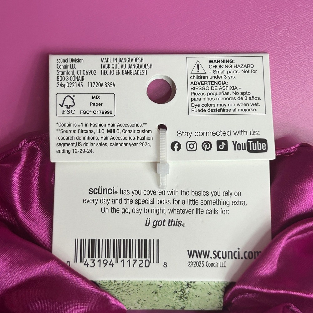 Scunci Tamera Mowry Housley Jumbo Satin Scrunchie Fuchsia Pink for Textured Hair - Picture 2 of 4